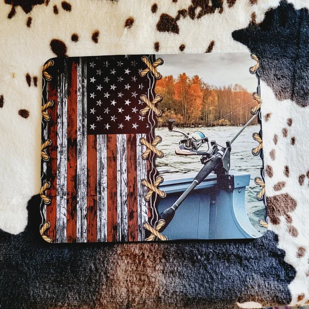 Fishing USA Flag Computer Non Slip Custom Mouse Pad
